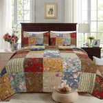 Ryleigh Floral Real Patchwork Country Garden Fall Flowers Paisley 3-Piece Cotton Reversible Quilt Bedding Set by Cozy Line Home Fashions