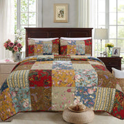 Fall Floral Patchwork Quilt Bedding Set – Reversible Cotton