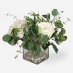 Uttermost 60216 Rosewood Garden Bouquet in Glass Vase with Cream Hydrangeas and Eucalyptus