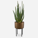Uttermost Arabia Aloe Planter 37"H Faux Plant with Antique Brass Pot and Black Metal Stand Indoor Home Decor