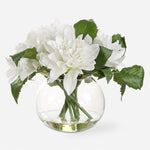 Uttermost 60222 Virtue Dahlia Accent with Lifelike White Flowers in Clear Glass Vase
