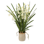 Uttermost 60227 Ariana Orchid Planter with Cream Cymbidium in Textured Tan Ceramic Pot