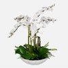 Uttermost Flourish White Real-Touch Orchid Arrangement in Faux Thassos Marble Bowl – 36" Tall Centerpiece with Fern and Moss Accents