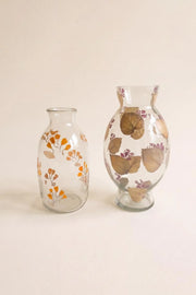 Set of 2 Botanical Glass Vases With Embedded Floral Details 12