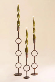 Set of 3 Forged Metal Brass Taper Candle Holders With Distressed Finish 23.5
