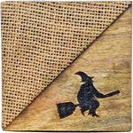 POSH DIKUR C0006 Wood and Jute Handmade Halloween Coasters Set of 4