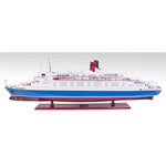Old Modern Handicrafts Queen Elizabeth II Ship Model 41 Inch Painted Ocean Liner with Wood Base Display