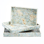 Two's Company CAB117-S3 Set of 3 Mother of Pearl Lacquered Tray