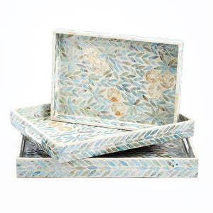 Two's Company Palawan Flower Mother of Pearl Lacquered Trays - Thumbnail 4