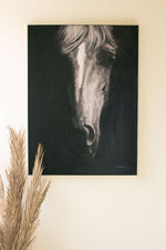 Large Black & White Horse Painting with Silver Frame – 48.5" Tall by Kalalou