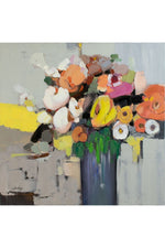 Flowers Acrylic Painting 36"H – Hand Painted Abstract Floral Wall Art by Kalalou