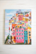Wall Art – Acrylic Colorful Houses Painting on Handpainted Canvas by Kalalou