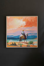 Wall Art – Framed Acrylic Cowboy Painting with Western Landscape by Kalalou