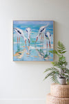 Framed acrylic painting of shore birds on the beach