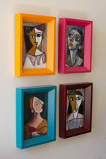 Framed Cubist Artwork Set of 4 – 7" Tall – Modern Geometric Decor by Kalalou