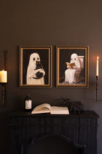 Framed Halloween Ghost Paintings Black and White Wall Art Set of 2 – 17.5" Tall by Kalalou