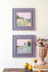 Set of Two Lavender Framed Landscape Paintings – 13" Tall by Kalalou
