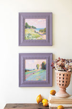 Hand-Painted Lavender Landscape Wall Art – Set of Two – 13" Tall by Kalalou