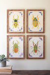 Set of Four Framed Beetles Paintings – Colorful Insect Wall Art