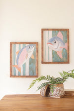 Set of 2 Framed Fish Paintings – Large and Small 20"Tall by Kalalou