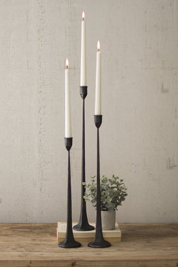 Set of Three Tall Cast Iron Taper Candle Holders by Kalalou