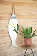 White Distressed Fish Mirror – Nautical Rope Wall Hanging