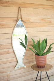 White Distressed Fish Mirror – Nautical Rope Wall Hanging