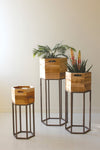 Recycled Wood and Metal Planters – Set of 3 Hexagon Display Stands by Kalalou