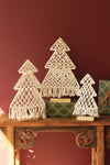 Kalalou Set of Three Macrame Christmas Trees on Wood Bases