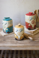 Ceramic Van Canisters – 10 Inch Height – Set of Three with Surfboard Handles By Kalalou