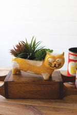 Cat Planter – Yellow and White Ceramic Pot – 5" Tall Decorative Home Accent by Kalalou