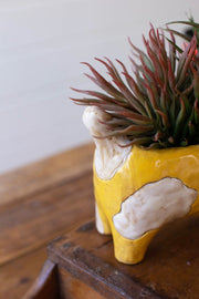 Decorative Ceramic Cat Pot – Yellow and White Accent