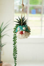 Decorative Blowfish Ceramic Hanging Planter – 5" Tall by Kalalou