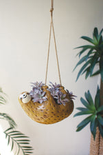 Decorative Sloth Hanging Planter – 6" Tall Ceramic Plant Pot Set of 2 by Kalalou