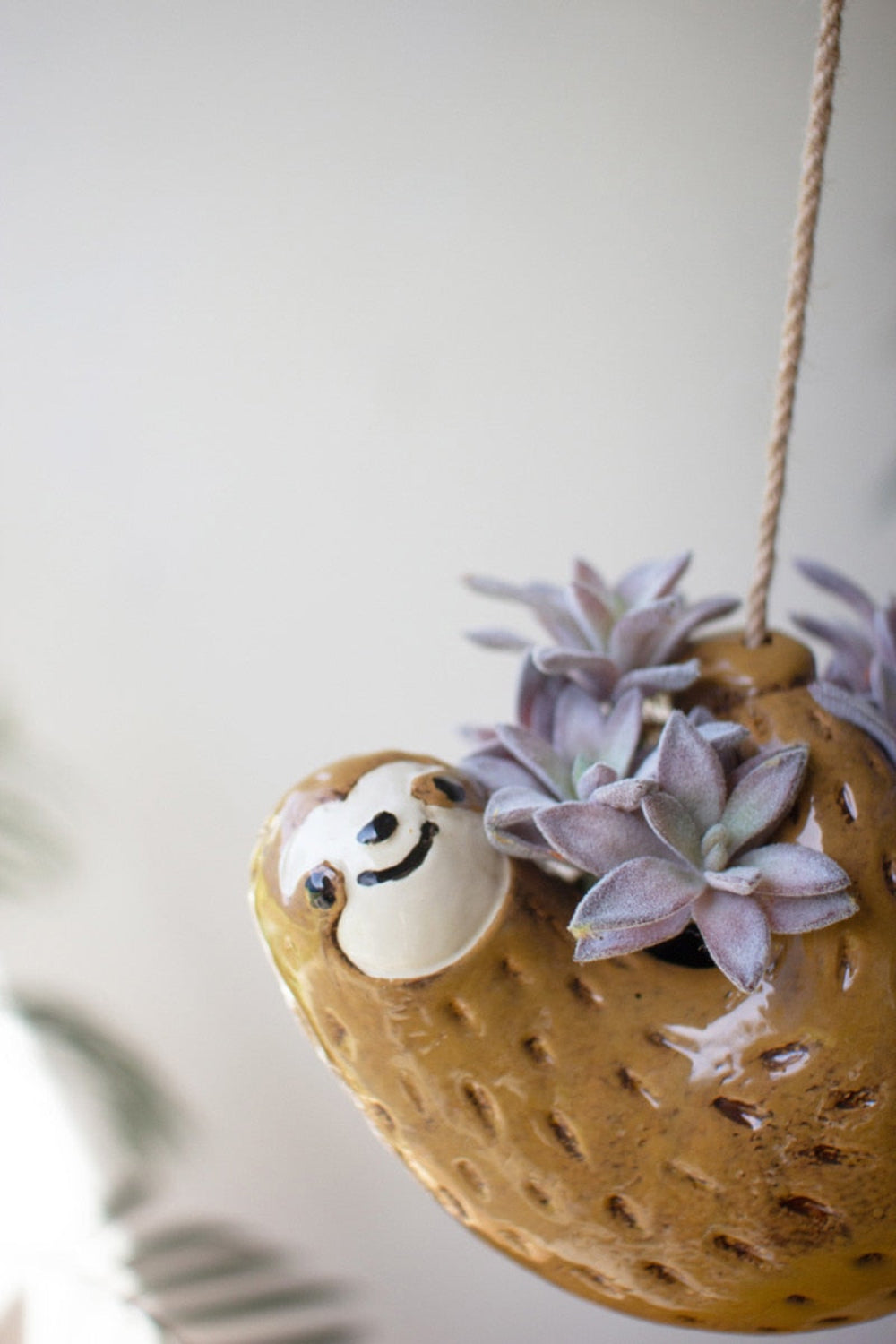 hanging sloth planter Ceramic Hanging Sloth Planter – 6" Tall Animal Planter for Small Plant – Uber Bazaar
