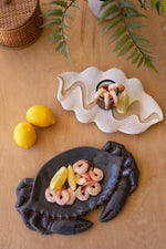 Ocean themed ceramic crab platter blue finish
