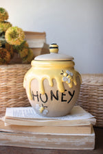 Ceramic Honey Jar 8" Handcrafted Bee-Themed Glazed Pot, Set of 2 by Kalalou