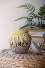 Ceramic Honey Jar 8"H Handcrafted Bee-Themed Glazed Pot by Kalalou