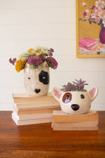Dog Face Planters – Ceramic Black & White – 6" Tall 2x Set of 2 by Kalalou