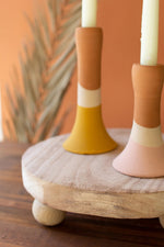 Rustic round wooden pedestal risers set of two