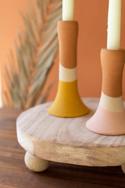 Rustic round wooden pedestal risers set of two