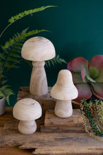 Wooden Mushrooms – 11" Tall Rustic Nature Display 2x Set of 3 by Kalalou