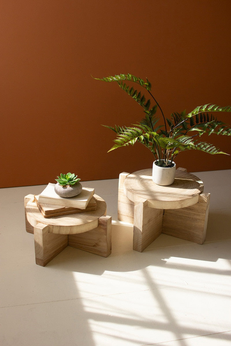 Wooden Display Stools 17x17 Inch Natural Tan – 2 x Set of 2 by Kalalou ...