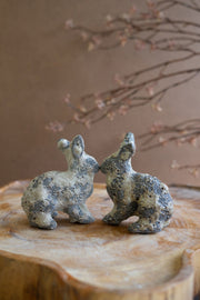 Set of Two Rustic Ceramic Rabbits – 5x2.5x5 Inch – Distressed Spring Décor