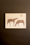 Framed painting two horses with sun wall art