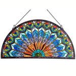 Chloe Lighting CH1P046BP35-GPN REGAL EUDORA Tiffany-style Peacock Feather Glass Window Panel 35"x18"