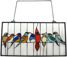 Chloe Lighting CH1P543RA25-GPN Tiffany-Glass Featuring Birds In The Cage Window Panel 24.5x13