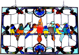 Chloe Lighting Gathering Birds Tiffany Window Panel – 32″×20″ Indoor Accent
