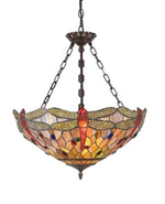 Chloe Lighting CH32825DB18-UH3 Anisoptera Purity Tiffany-Style 3 Light Dragonfly Inverted Ceiling Pendant Fixture 18`` Shade