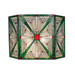 Chloe Lighting Mission Copper-Foiled Black Fireplace Screen, Handcrafted Stained Glass 3-Panel Folding Fire Screen